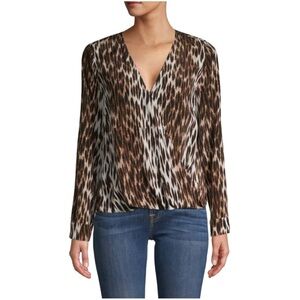 L'AGENCE Brown and Black Animal Print Silk Blouse